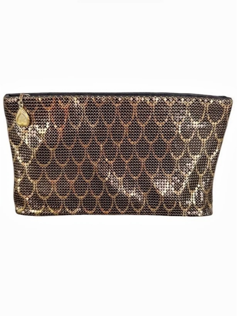 VTG Whiting & Davis Gold Ombre Fish Scale Metal Mesh Zipper Pouch Clutch